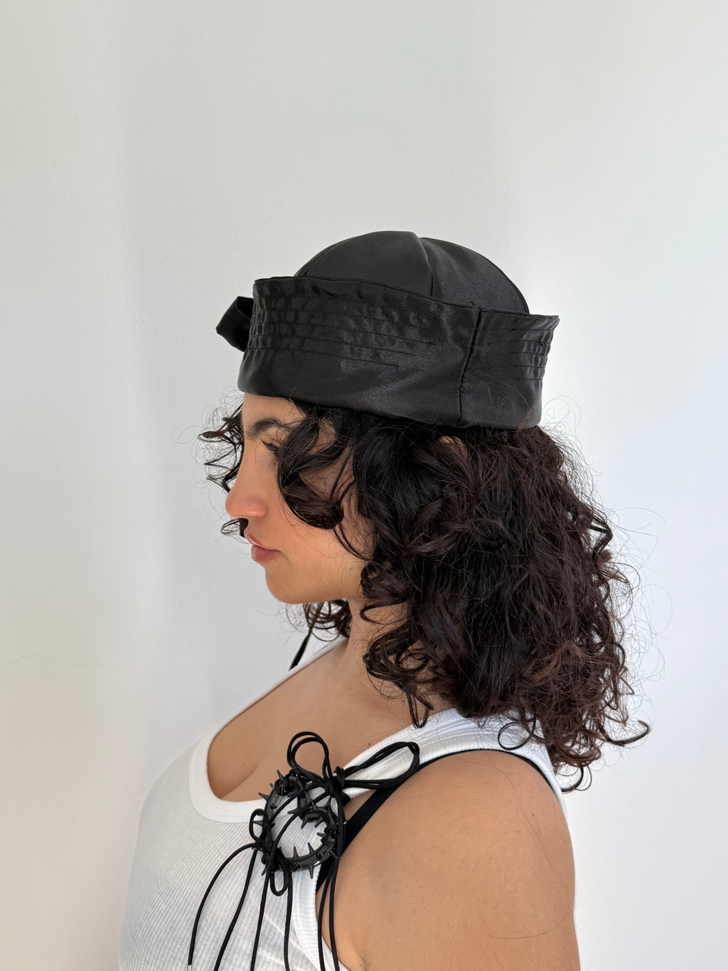 Black satin sailor hat