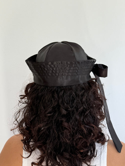 Black satin sailor hat