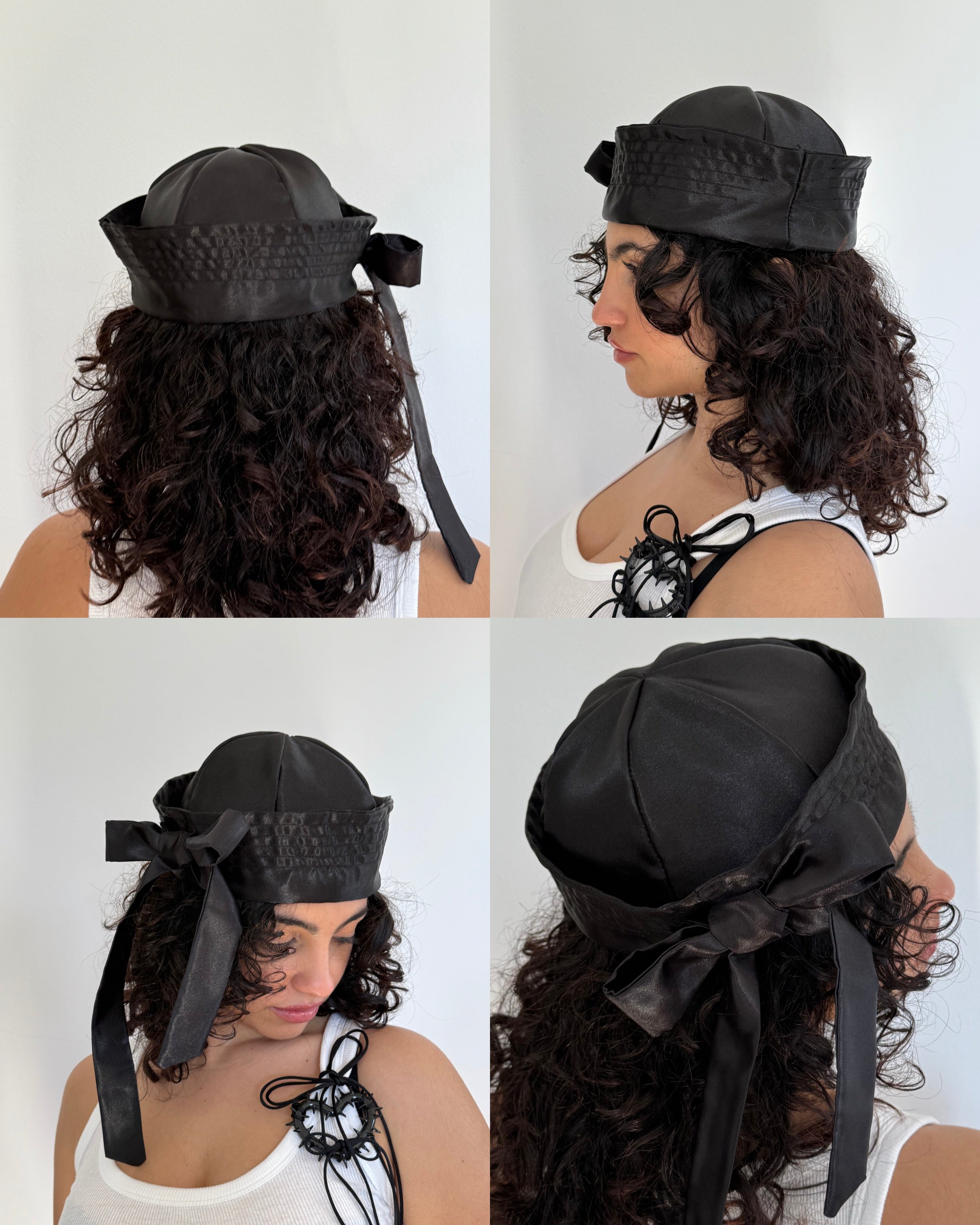 Black satin sailor hat