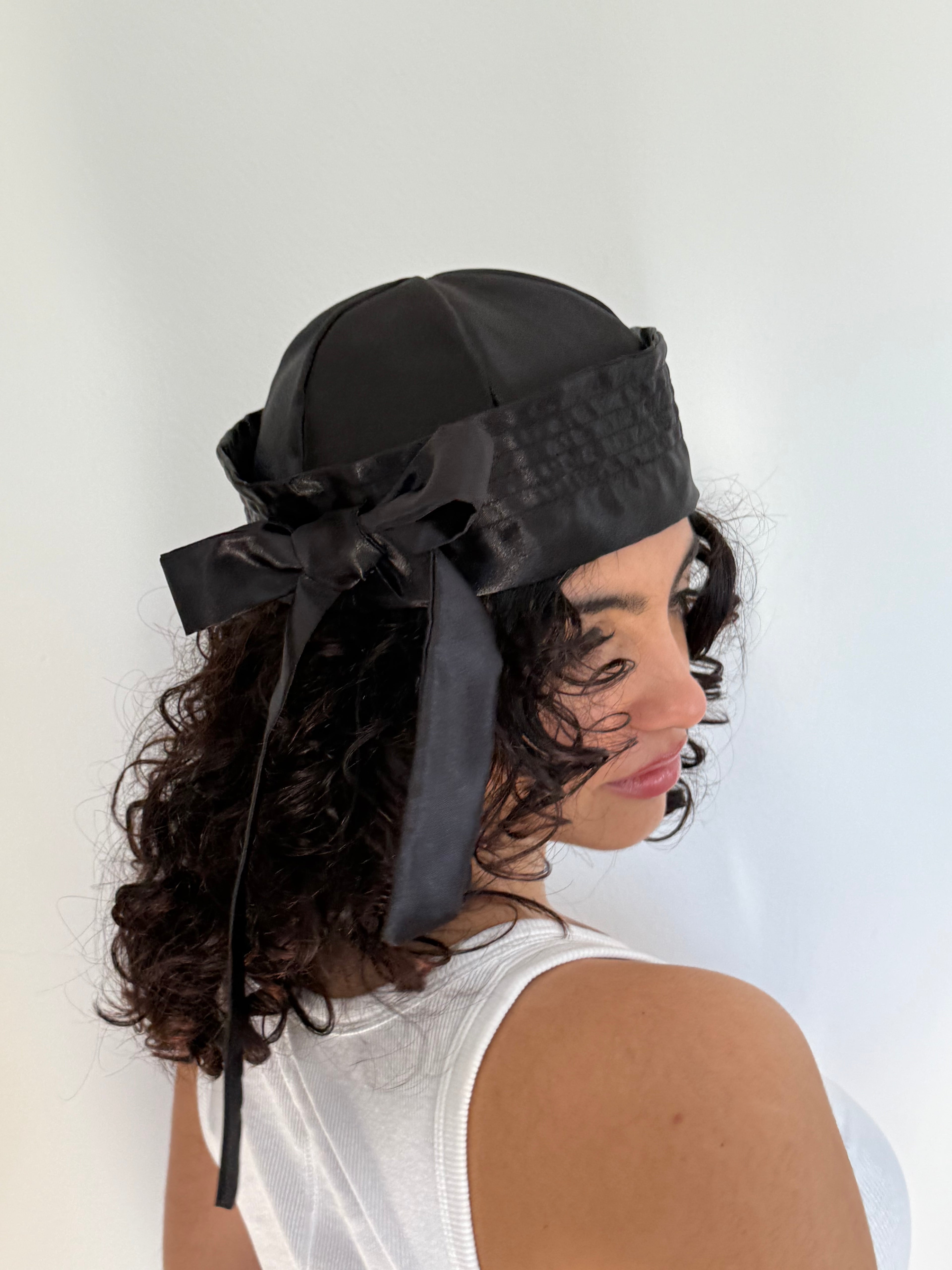 Black satin sailor hat