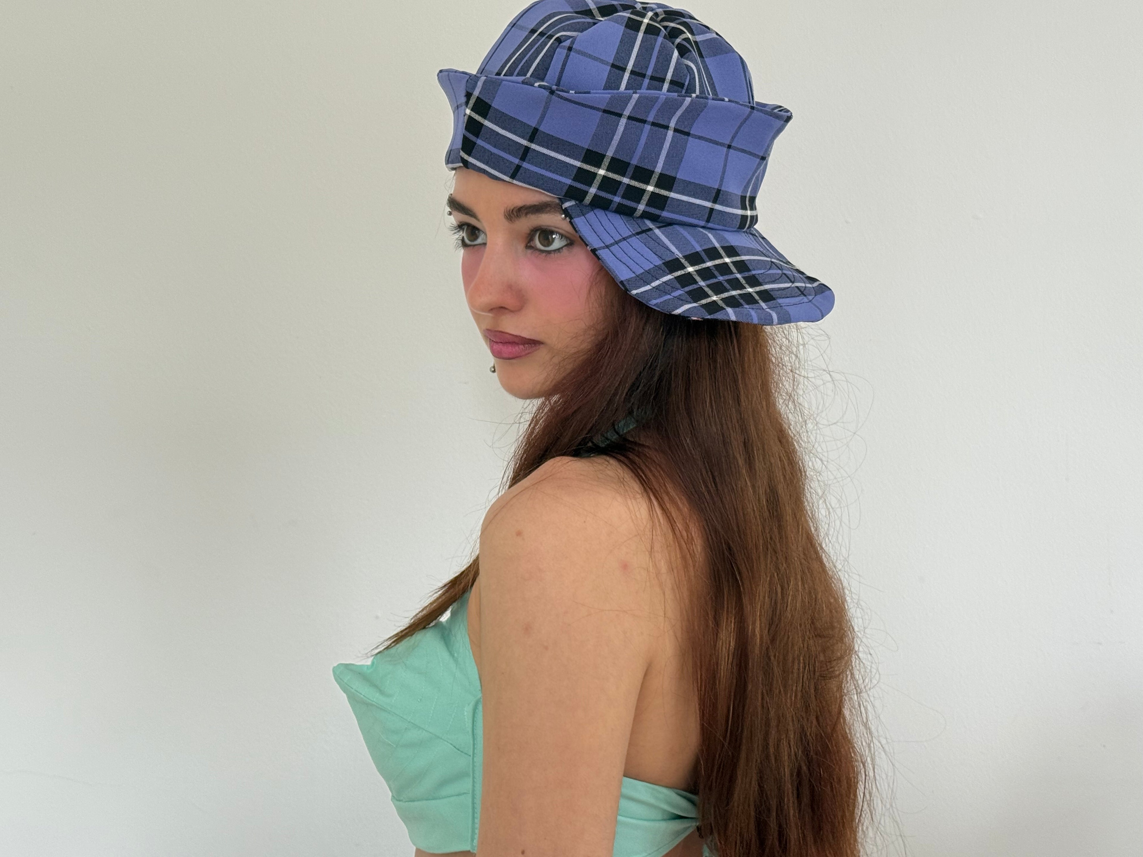 plaid sailor hat cap
