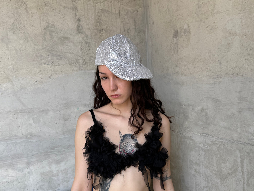 Sequin silver cap hat