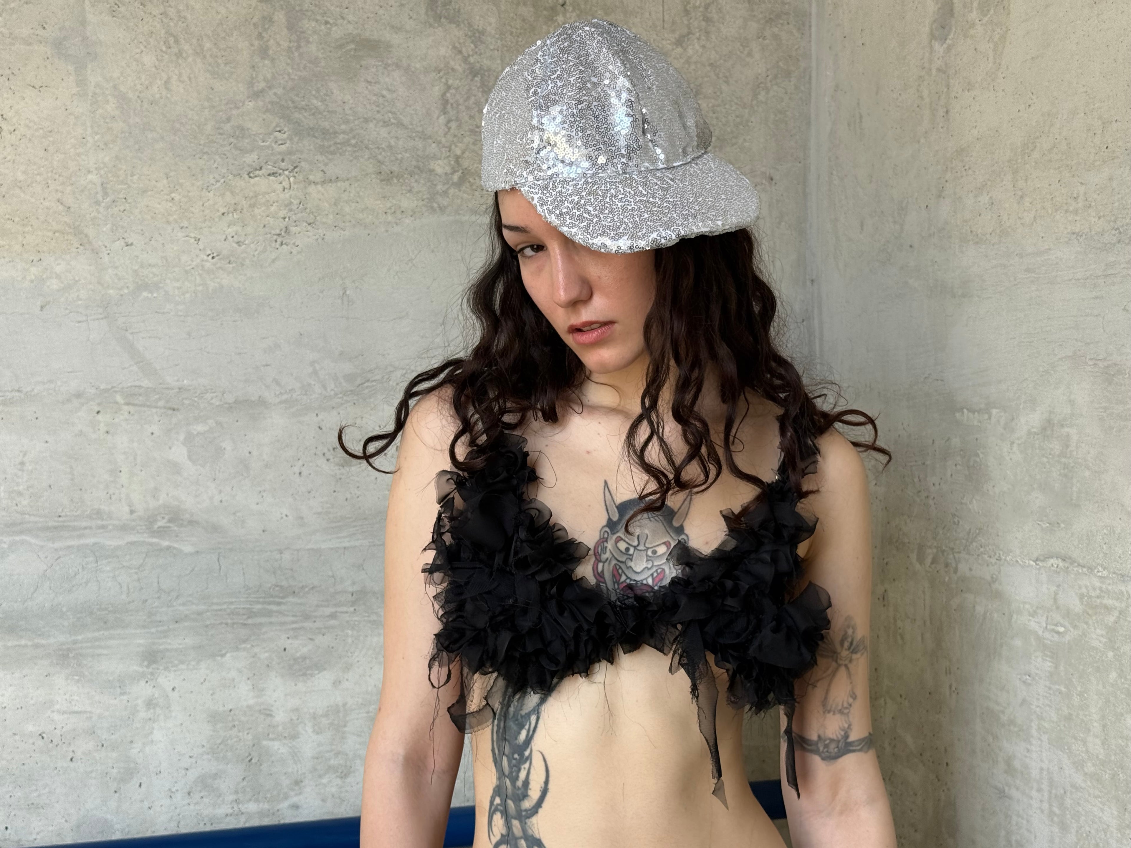 Sequin silver cap hat